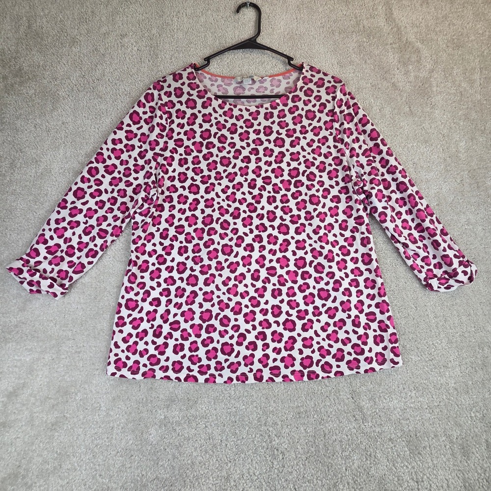 Boden Pink Leopard Print Long Sleeve Tencel Cotton Top US 14 UK 18